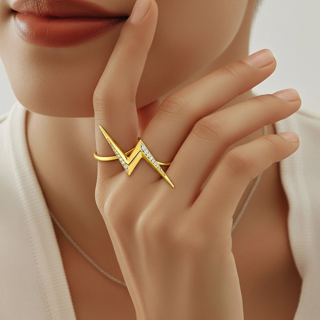 Voltique Dual Arc Two-Finger Statement Ring